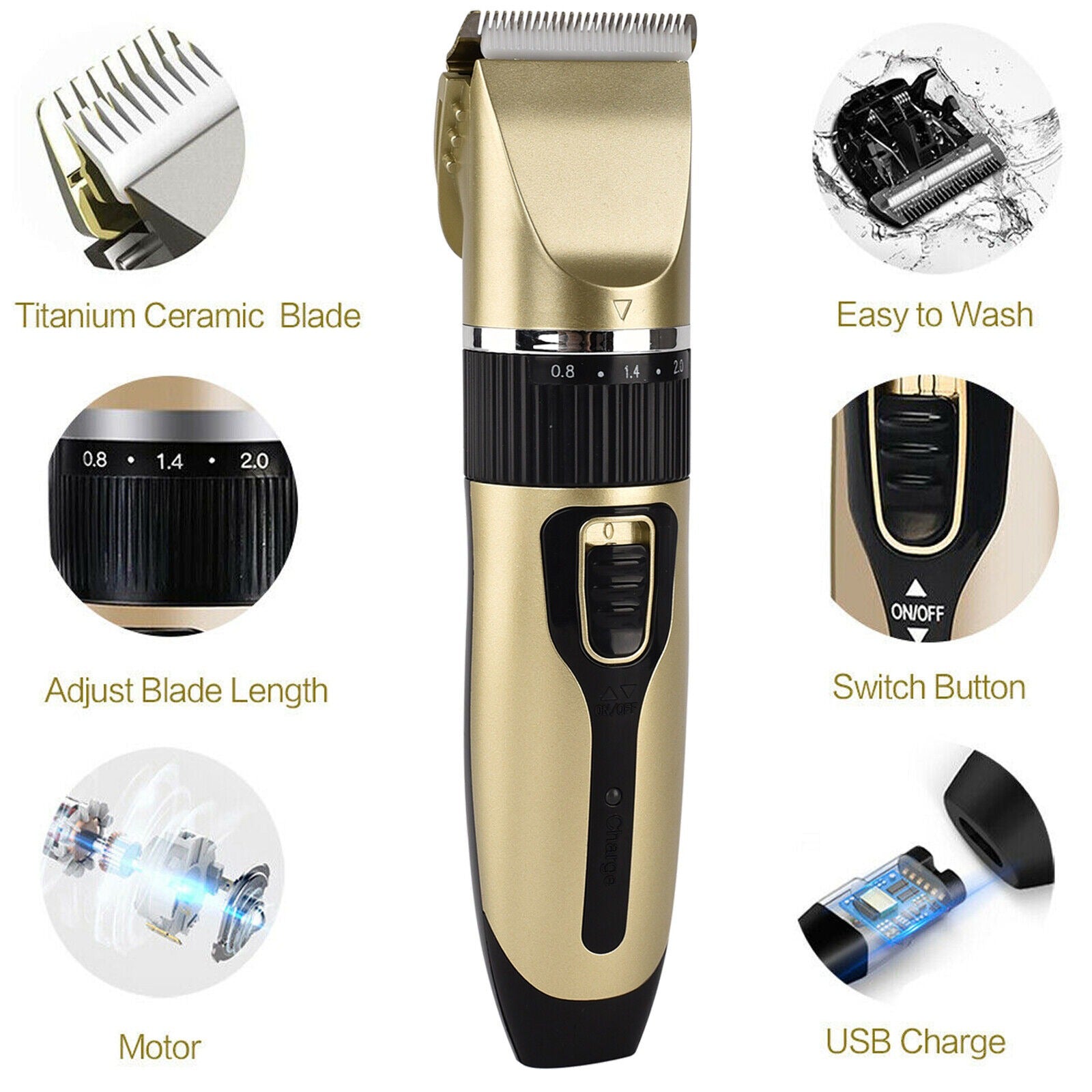 Professional Men's Hair Clippers Trimmers Machine Cordless Beard Electric Shaver - SMH345