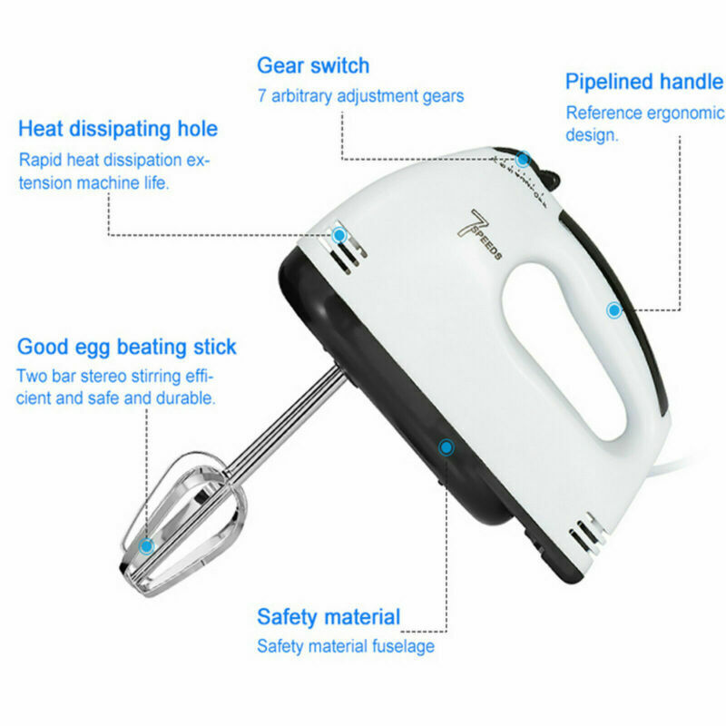 Electric Handheld Whisk 7-Speed Hand Mixer Kitchen Egg Beater Cream Cake Blender - SMH345